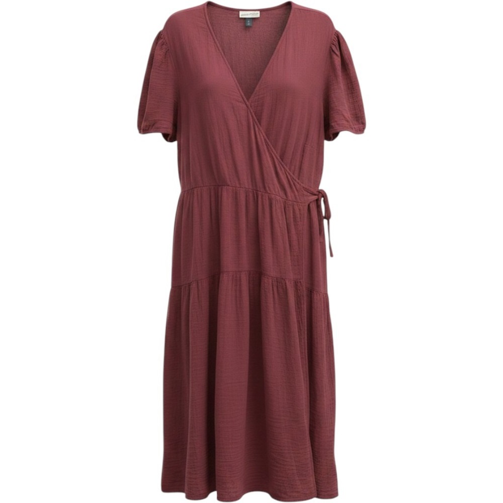 Universal Thread Women 4X Burgundy Cotton Gauze Tiered Wrap Midi Dress Maroon